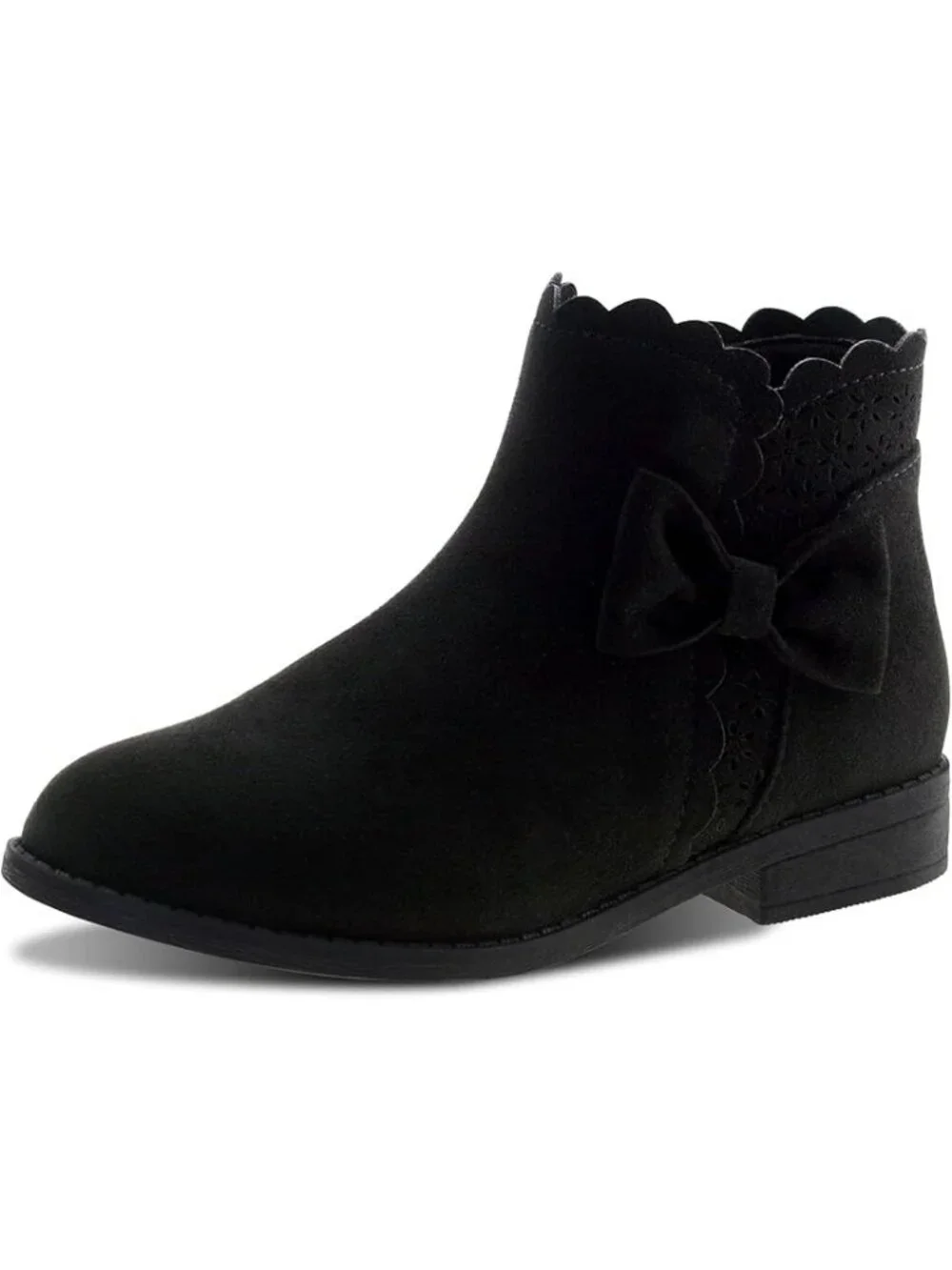 Lselom Girls Size 11 Boots Ankle Black Bow Scalloped Trim Side Zipper Low Heel